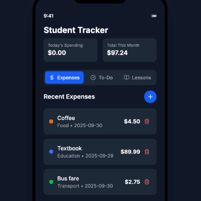 Student Expense Tracker App with To-Do and Less...